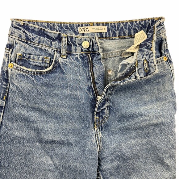 Zara Womens High-Rise Straight Leg Jeans Size 2 / EUR 34 Blue Vintage Wash Denim - Picture 8 of 11